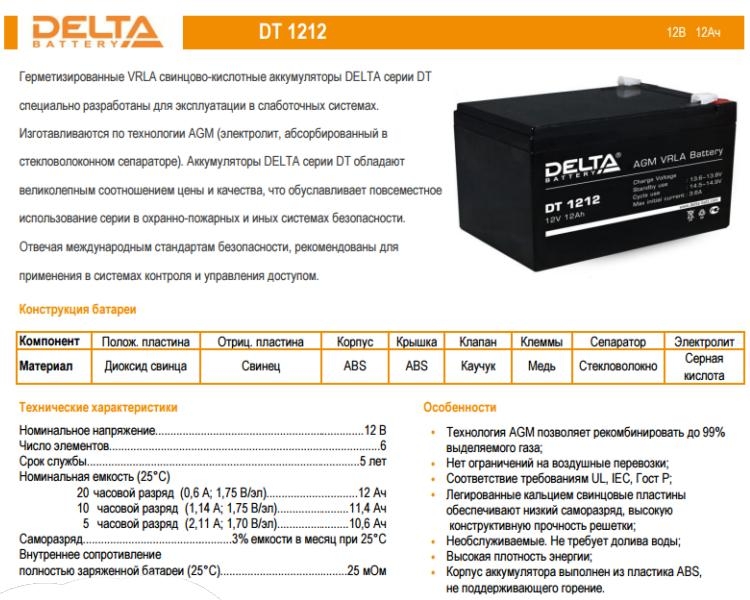 Delta DT 1212 характеристики
